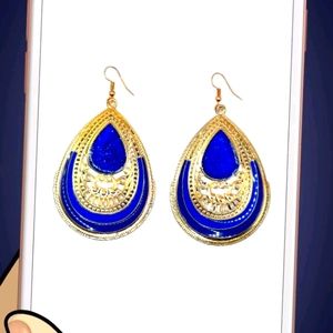 Women's Faux Gold/Blue Dangle Earrings